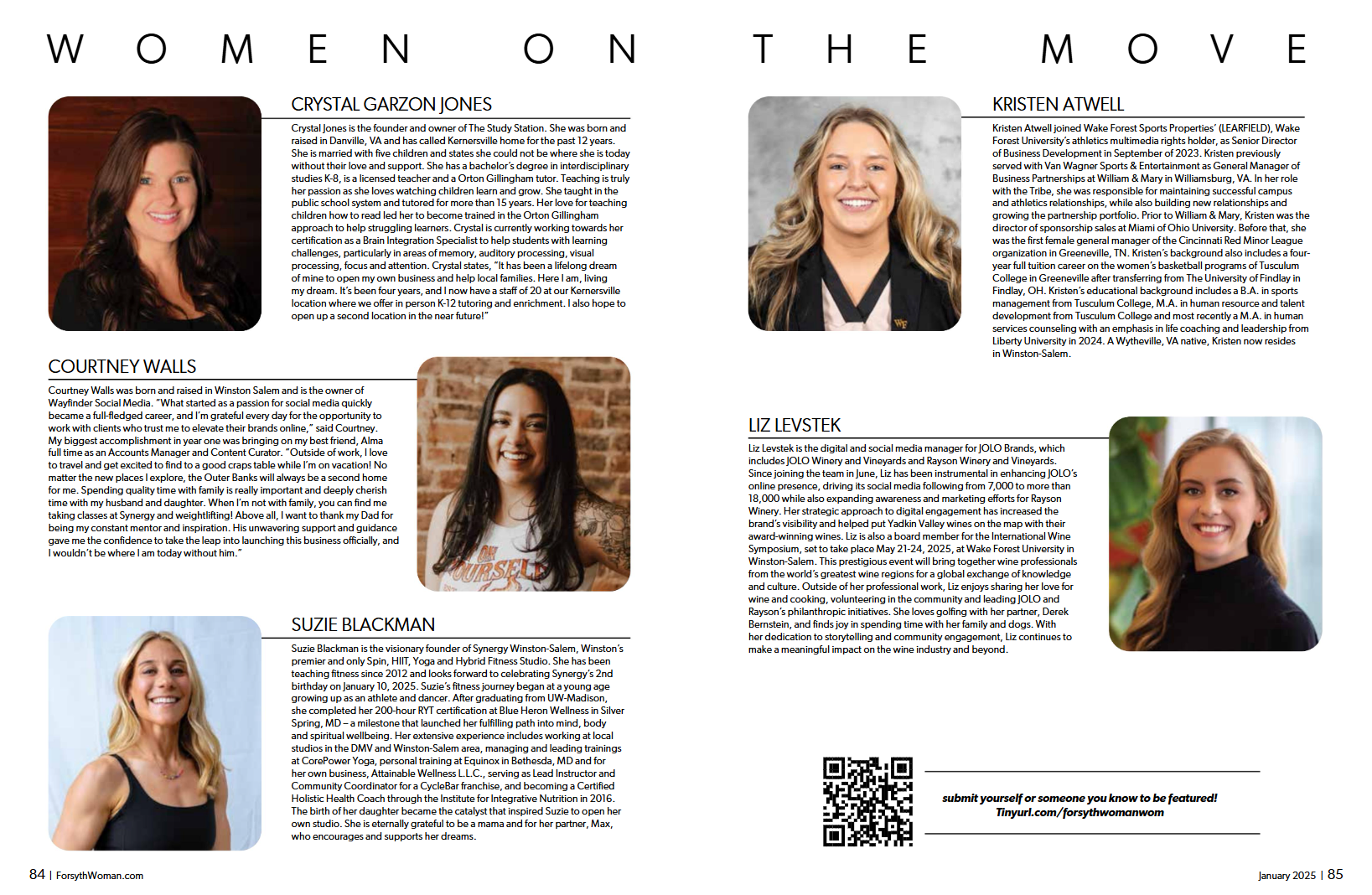 Forsyth Woman Magazine - Women on the Move Article - Crystal Jones is the founder and owner of The Study Station.  She was born and raised in Danville, VA and has called Kernersville home for the past 12 years.  She is married with five children and states she could not be where she is today without their love and support.  She has a bachelor's degree in interdisciplinary studies K-8, is a licensed teacher and a Orton Gillingham tutor.  Teaching is truly her passion as she loves watching children learn and grow.  She taught in the public school system and tutored for more than 15 years.  Her love for teaching children how to read led her to become trained in the Orton Gillingham approach to help struggling learners.  Crystal is currently working towards her certification as a Brain Integration Specialist to help students with learning challenges, particularly in areas of memory, auditory processing, visual processing, focus and attention.  Crystal states, 'It has been a lifelong dream of mine to open my own business and help local families.  Here I am, living my dream.  It's been four years, and I now have a staff of 20 at our Kernersville location where we offer in person K-12 tutoring and enrichment.  I also hope to open up a second location in the near future!'